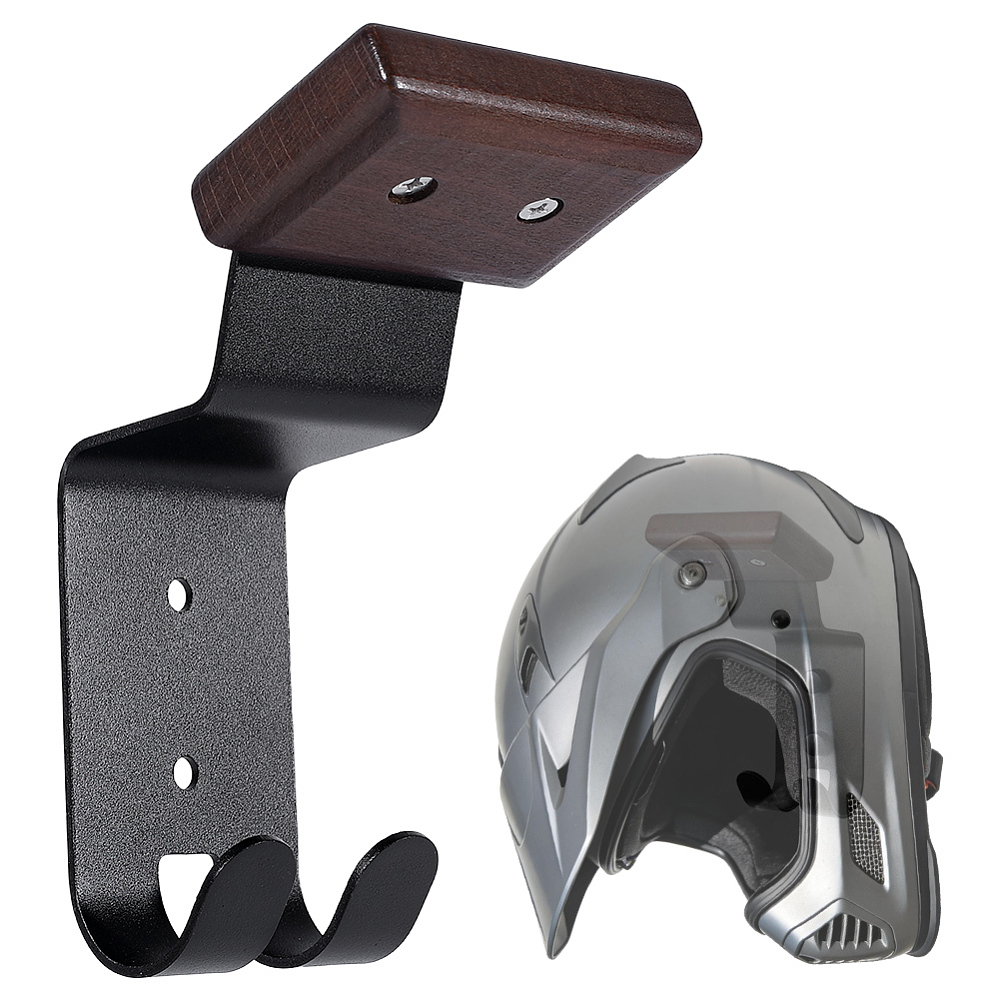 Motorcycle Gear Display Rack - Schwarzer Motorradhelmhalter, Helm-Wandhalterung, Ausrüstungsständer aus Holz,