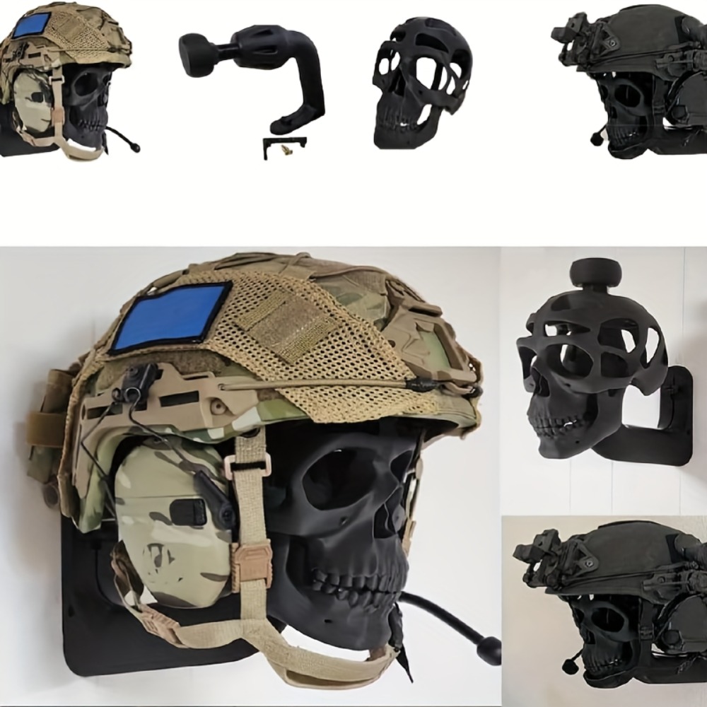 Motorcycle Gear Display Rack - Langlebiger 3D-Totenkopf-Helmhalter, Wandmontierter Motorradhelm-Halter mit Sicherheitsclips,