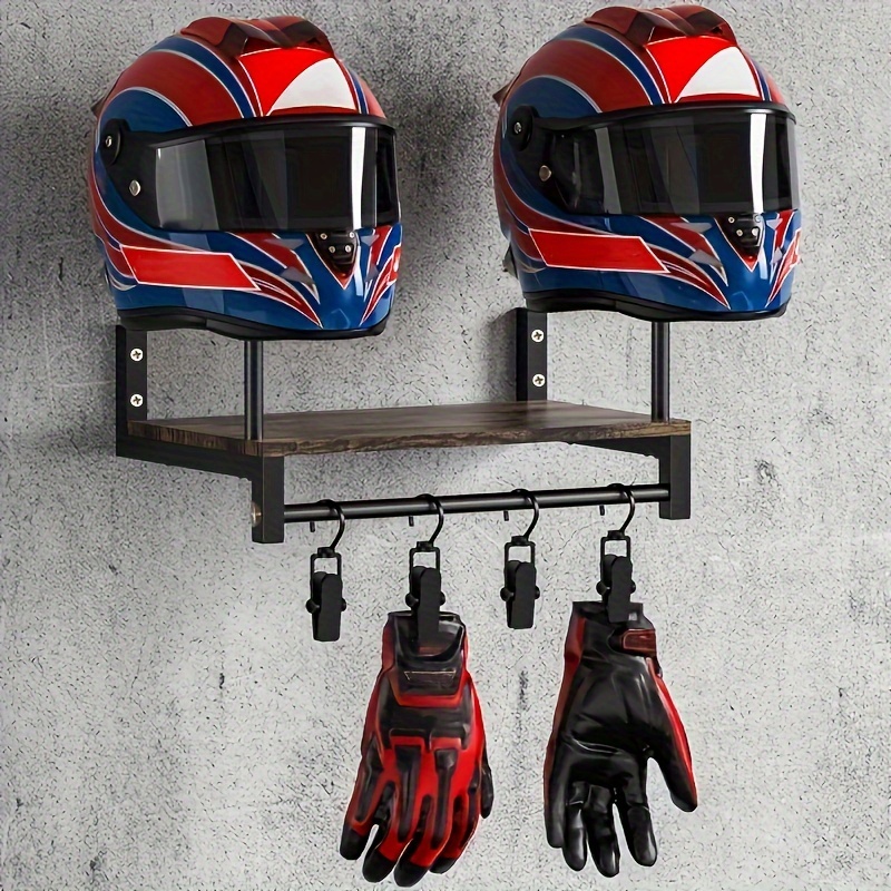 Motorcycle Gear Display Rack - Wandmontierte Motorradhelm- und Ausrüstungs-Aufbewahrungshalterung mit Haken