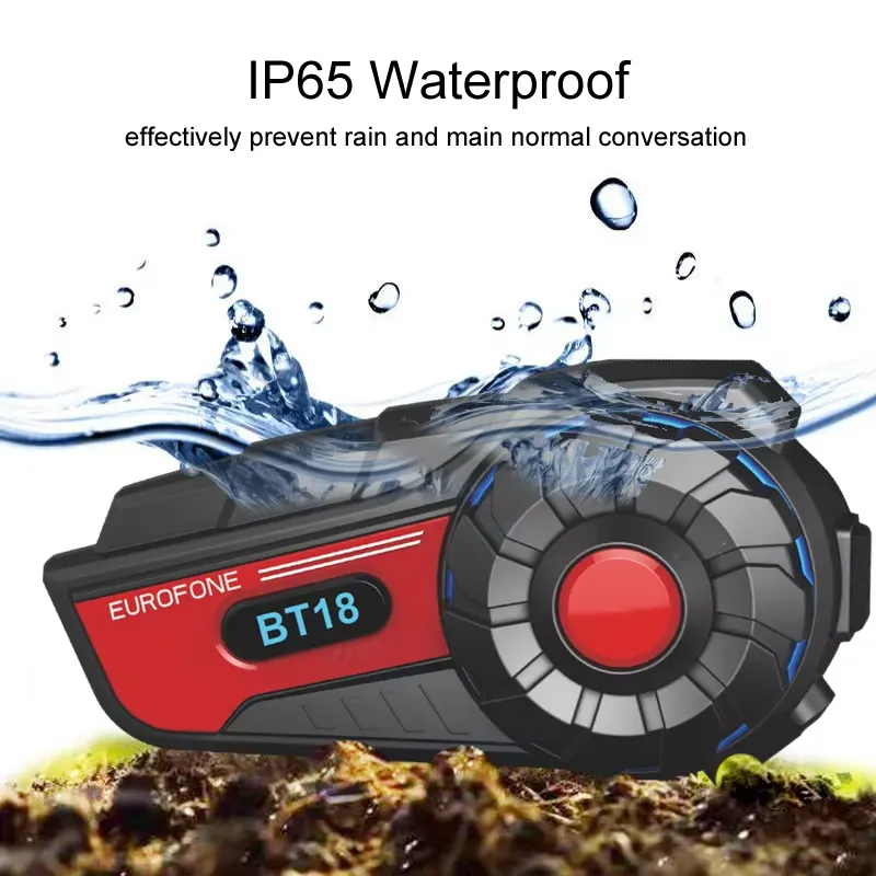 Intercom Headset Helmet - BT18 Motorradhelm-Intercom IP67 Wasserdichtes Kabelloses Headset