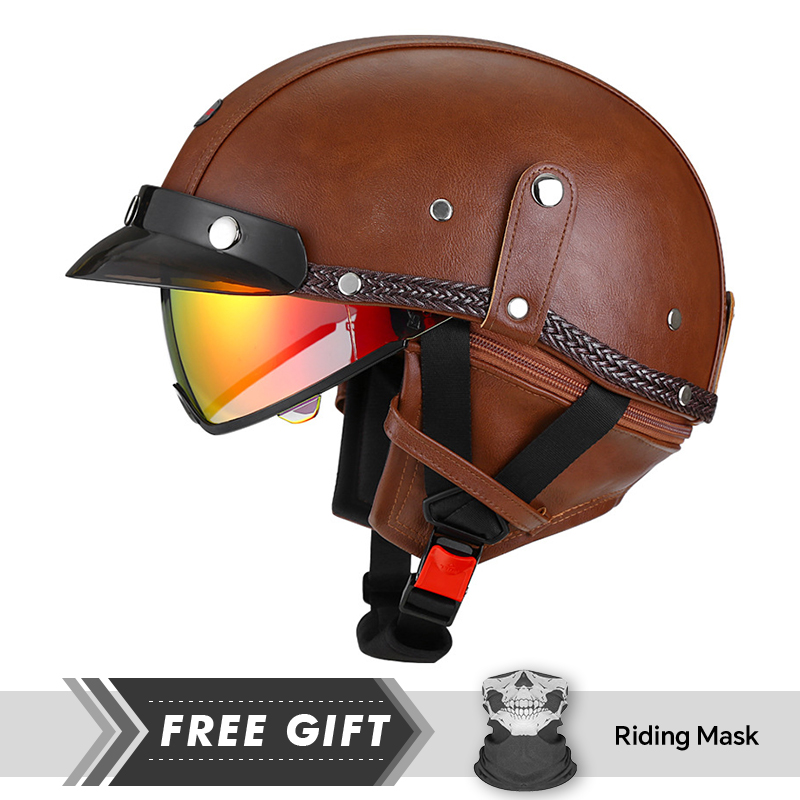 Motorcycle Gear Store - Erwachsene Retro Halbgesichtshelm DOT Motorradhelme Männer